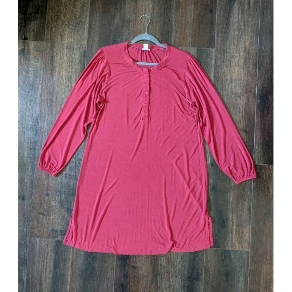 Lake Womens DreamModal Long Sleeve Nightgown Medium Jersey Knit Soft Henley Red